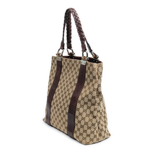 Gucci Vertical Bamboo Bar Shopper Tote Monogrammed Canvas - Picture 2 of 6